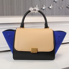 Sac trapèze Céline Large en daim beige, noir et bleu