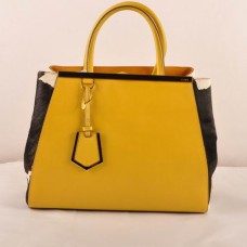 Sac moyen Fendi 2jours à veines croisées jaunes et crin de cheval noir et blanc