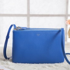 Sac bandoulière Celine Small Trio en cuir de veau bleu