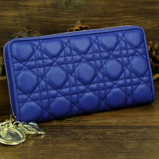 Portefeuille Lady Dior Escapade en cuir d'agneau D0082 bleu