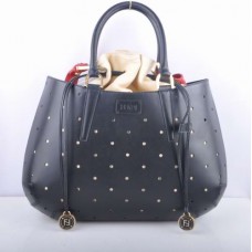 Sac Fendi B Fab en cuir noir perforé, grand modèle, avec poignée supérieure
