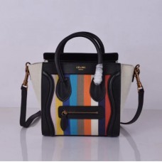 Sac cabas Céline petit modèle à rayures arc-en-ciel noires