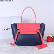 Sac banane Céline en cuir de veau naturel bleu marine à roses