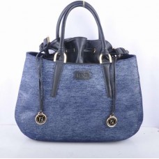 Sac Fendi B Fab en cuir noir et denim bleu avec poignée supérieure