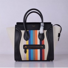 Sac cabas Céline grand format à rayures arc-en-ciel noires