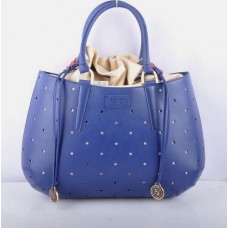 Sac Fendi B Fab en cuir bleu perforé, grand modèle, avec poignée supérieure
