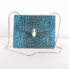 Sac bandoulière Bvlgari Serpenti en cuir à veines de serpent bleu 605