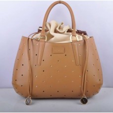 Sac Fendi B Fab en cuir abricot perforé, grand modèle, avec poignée supérieure