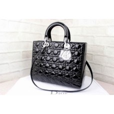 Réplique de sac à main Dior Lady Default en cuir verni noir
