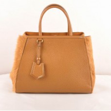 Sac moyen Fendi 2jours en cuir de veau jaune terre et cuir de cheval