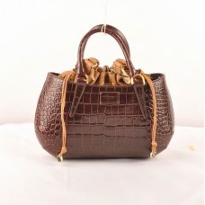 Sac Fendi B Fab moyen à poignée supérieure en cuir à veines de crocodile couleur café foncé