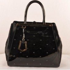 Sac Fendi 2jours grand format en cuir verni noir et cuir à crin de cheval