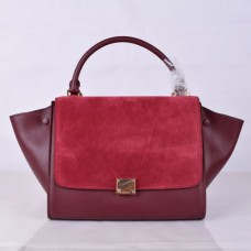 Sac trapèze Céline grand format en cuir et daim bordeaux