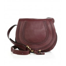 Sac bandoulière rond moyen Chloe Marcie en velours foncé
