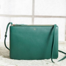 Sac bandoulière Celine Large Trio en cuir de veau vert