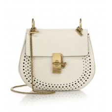 Sac bandoulière Chloe Drew petit modèle en cuir perforé blanc