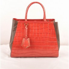 Sac moyen Fendi 2jours en cuir rouge veiné de crocodile et cuir Ferrari couleur café foncé