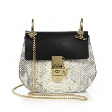 Sac bandoulière Chloe Drew petit modèle en cuir et python naturel