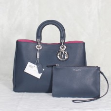 Sac Dior Diorissimo Jumbo Bleu Saphir, Cuir Litchi Importé (Fermoir argenté) 602
