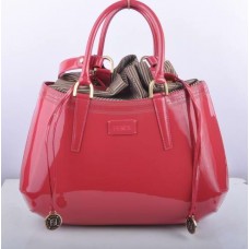 Sac Fendi B Fab en cuir verni pêche, grand format, avec poignée supérieure