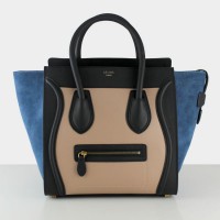 Sac cabas Céline grand format en daim noir, nude et bleu