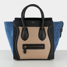 Sac cabas Céline grand format en daim noir, nude et bleu