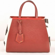Sac moyen Fendi 2jours à motif croix rouge et veines, en cuir de crin de cheval noir et blanc.