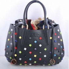 Sac Fendi B Fab en cuir noir orné de bijoux multicolores, grand modèle à poignée supérieure