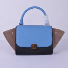 Sac Céline petit trapèze en daim bleu, noir et kaki