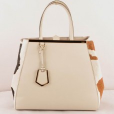 Sac Fendi 2jours blanc à veines croisées et cuir de crin de cheval noir/jaune terre, grand format