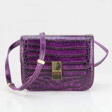Sac à rabat Celine Classic Box Croco violet