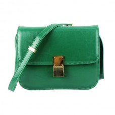 Sac à rabat Céline Classic Box en cuir de veau vert