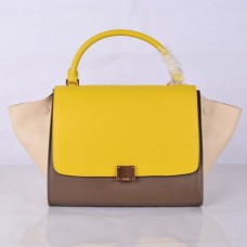 Sac trapèze Céline grand format en cuir jaune kaki