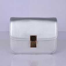 Sac à rabat Celine Classic Box en cuir de veau argenté