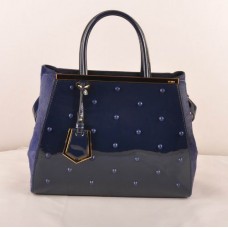 Sac Fendi 2jours en cuir verni bleu et cuir de cheval
