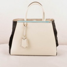 Sac moyen Fendi 2jours en cuir de veau blanc et cuir de crin de cheval noir