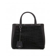 Sac cabas Fendi 2Jours Petite en cuir de veau noir à motif crocodile