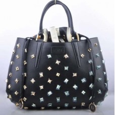Sac Fendi B Fab en cuir noir orné de bijoux dorés, grand modèle à poignée supérieure