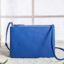 Sac bandoulière Celine Large Trio en cuir de veau bleu