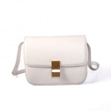 Sac à rabat Celine Classic Box en cuir de veau blanc
