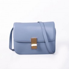 Sac à rabat Celine Classic Box en cuir de veau bleu glacier