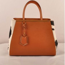 Sac moyen Fendi 2jours Earth Yellow Cross Veins avec cuir de crin de cheval noir/blanc et jaune