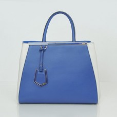 Sac Fendi 2Jours Original en cuir bleu et blanc