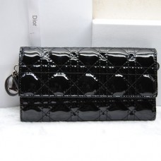 Portefeuille Dior CD086 noir en cuir verni