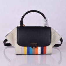Sac cabas Celine petit trapèze en toile à rayures arc-en-ciel noires