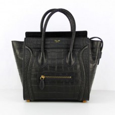 Sac cabas Celine moyen en cuir croco noir