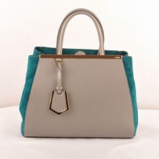 Sac moyen Fendi 2jours en cuir gris Ferrari et cuir d'agneau vert