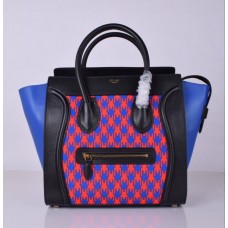 Sac cabas Céline grand format, motif pied-de-poule noir et bleu, noir et bleu.