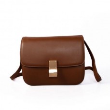 Sac à rabat Celine Classic Box en cuir de veau marron foncé
