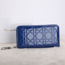 Portefeuille Dior Escapade en cuir verni D0811 Bleu royal